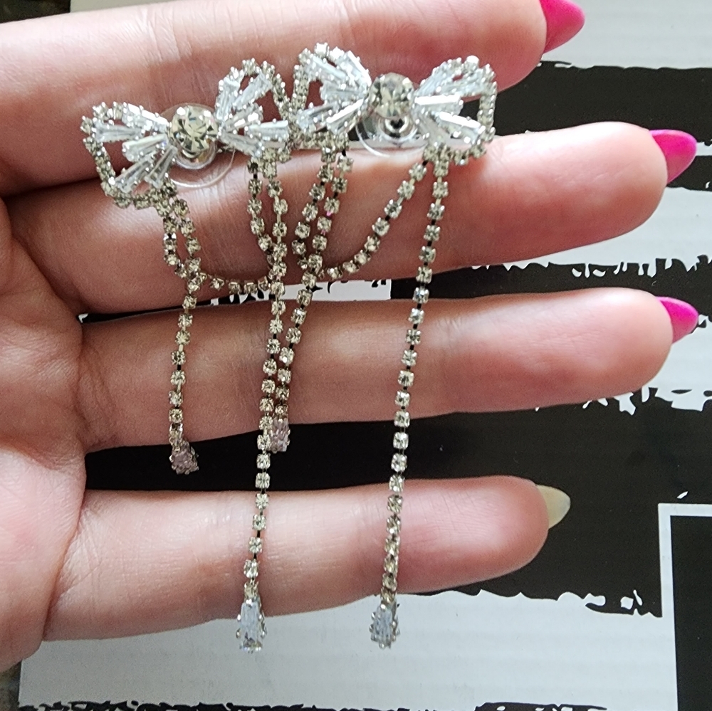 Zara silver rhinestone bow earrings